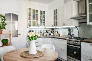 Small remodeled kitchen in suburban neighborhood